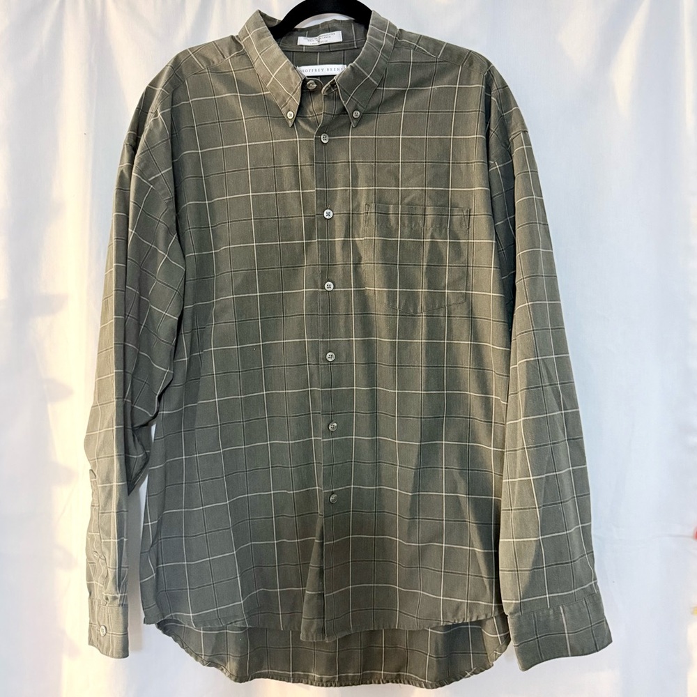Geoffrey Beene Men's Green Plaid Button Down Shirt
